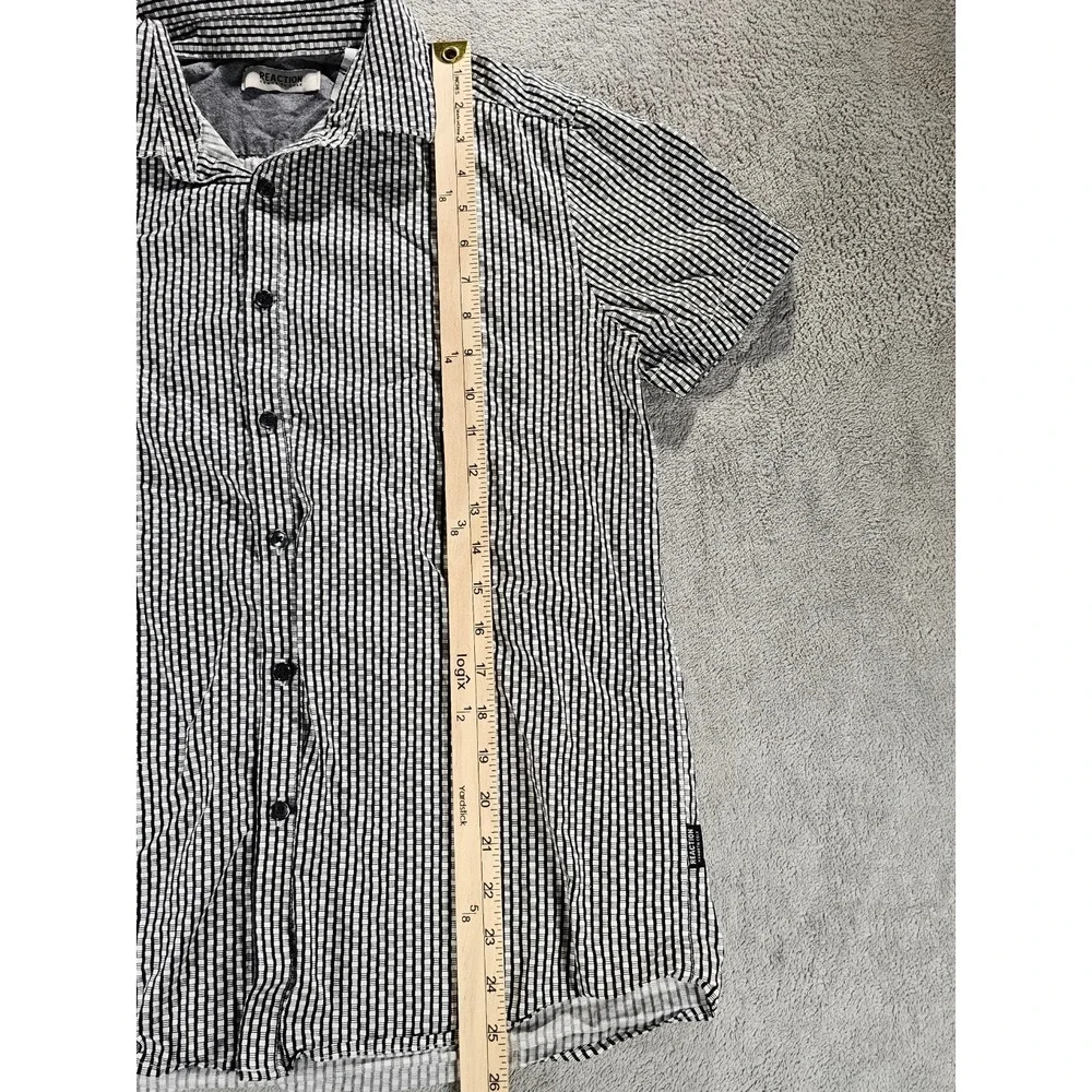 Kenneth Cole Reaction Mens Short Sleeve Button Down Shirt Black White Check M